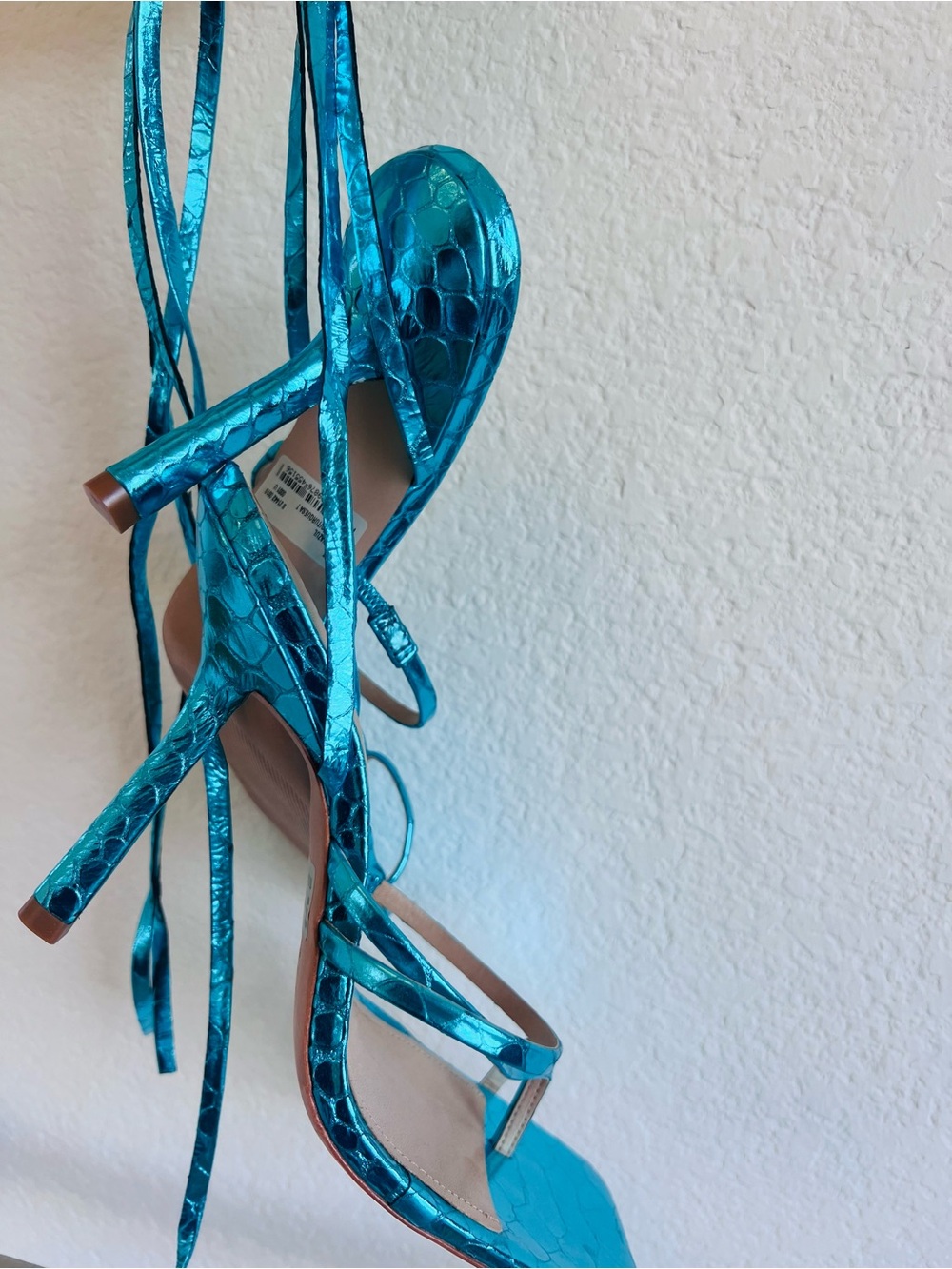 Schutz Metallic Turquoise Strappy Ankle-Tie High Heel Sandal NWT - Picture 3 of 9